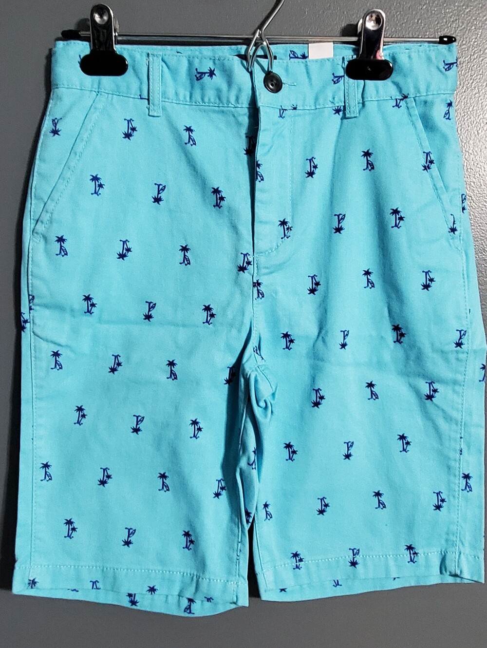 NWT Light Aqua Blue Palm-Print Flat Front Shorts Boy's Size 10